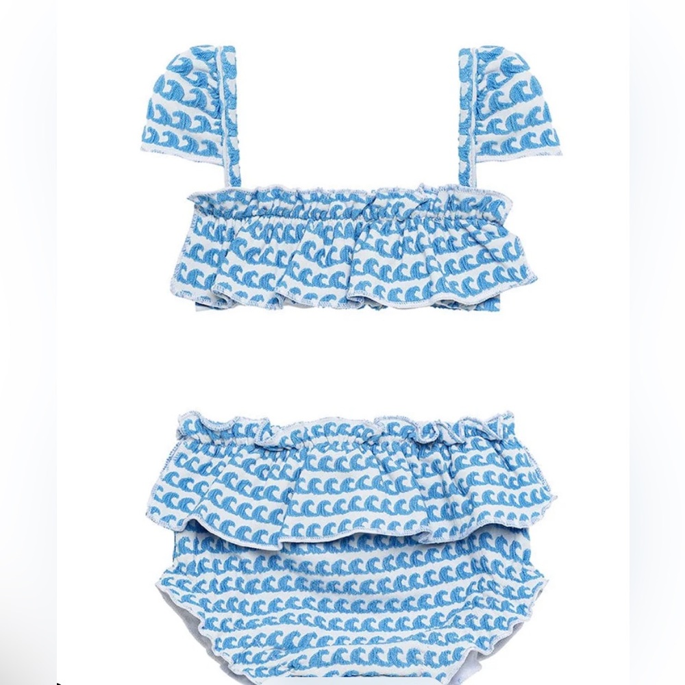 Montce Girls Blue and White Ruffle Bikini Set